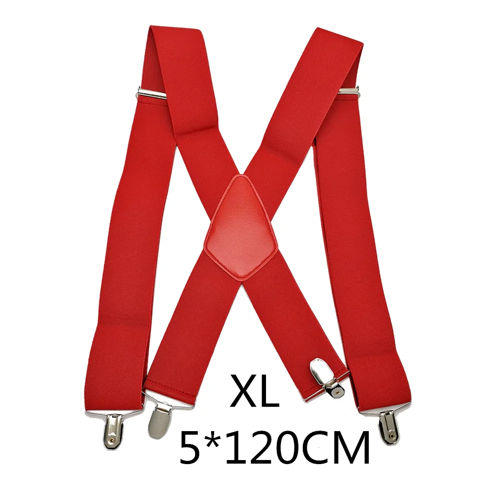Red-120cm 50 мм широкие эластичные регулируемые мужские подтяжки X Back Suspender кожа Крест 4 сильные защитные зажимы удерживающие штаны рабочие подтяжки - Цвет: Red-120cm