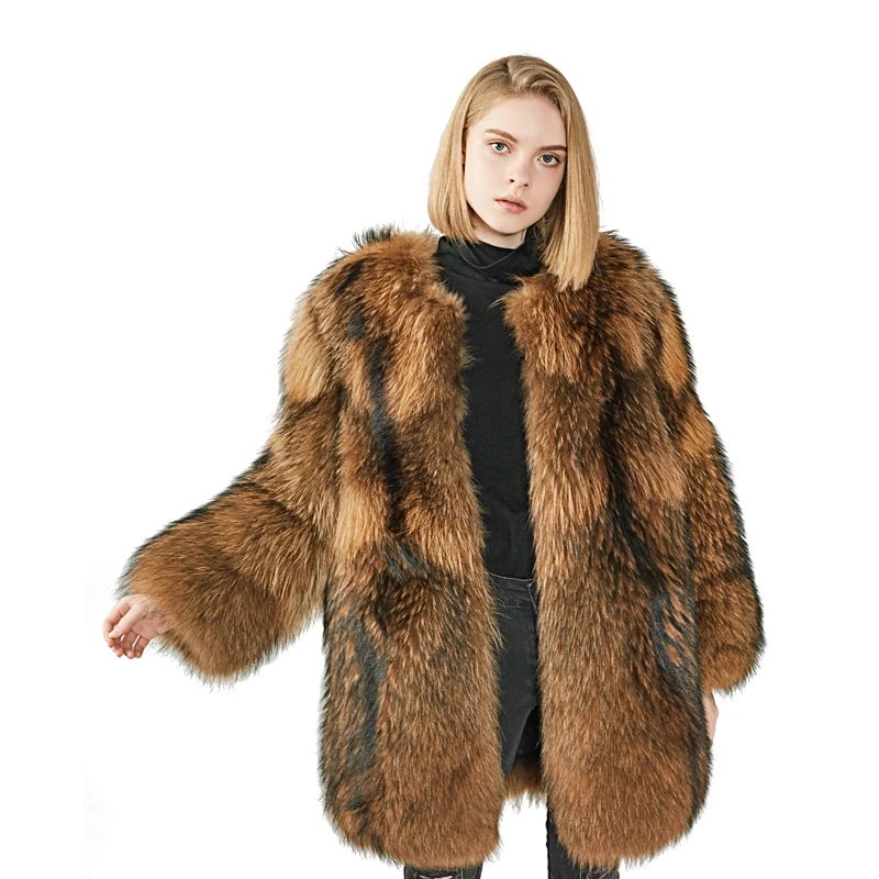 MAOMAOFUR, пальто из натурального меха енота, Женская куртка из цельной кожи с длинными рукавами, зимняя куртка из натурального меха, пальто из натурального меха енота