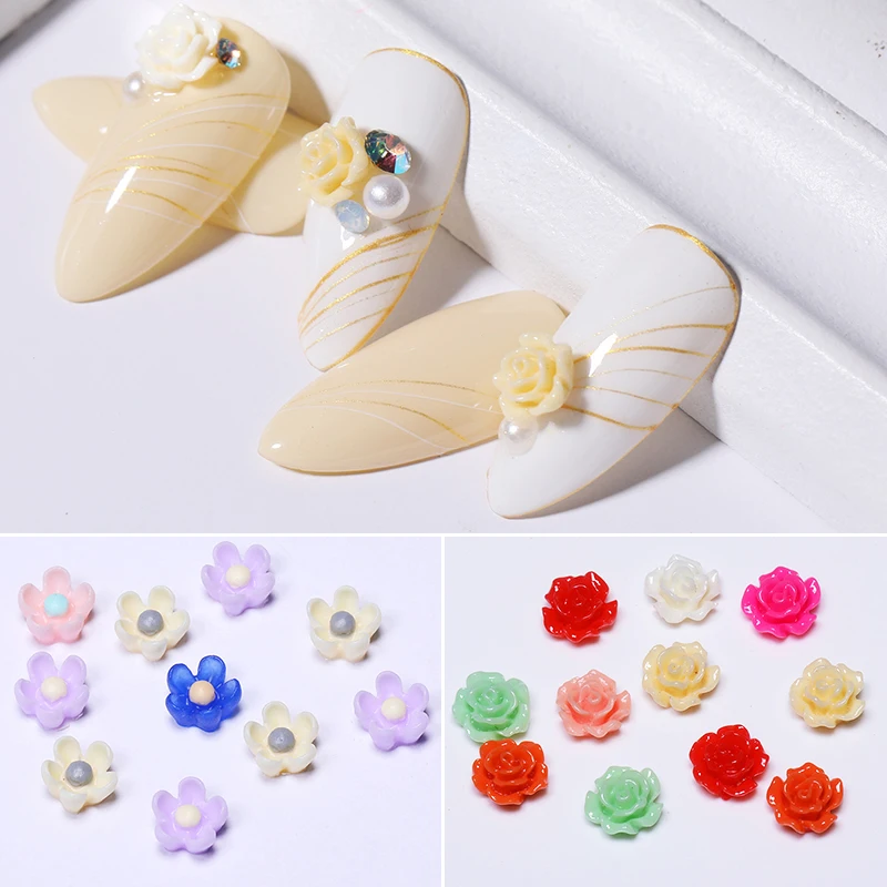 

3D Nail Art Decorations Flower Yellow Blue Red Colorful Resin Flowers Beauty Design Flat Back Nail DIY Decoration 10 Pcs