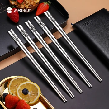 

WORTHBUY 5 Pairs Chinese Reusable Chopsticks 18/8 Stainless Steel Chopsticks Set Non-slip Metal Sticks For Food Sushi Hashi