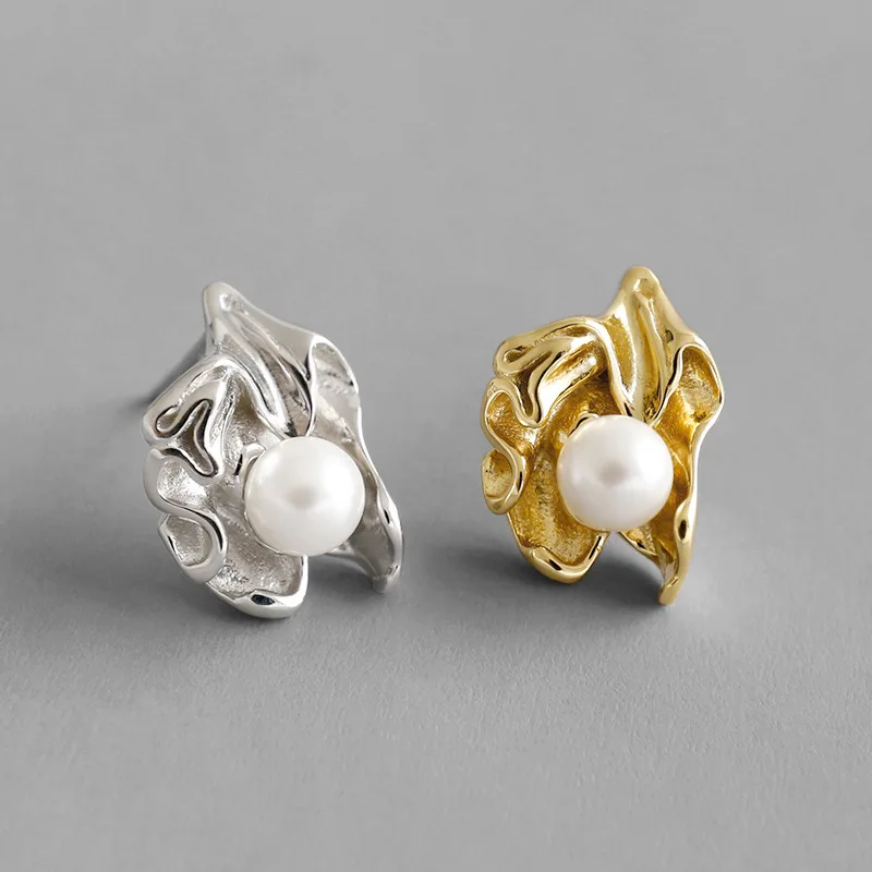 

Korean S925 pure silver ear nails small crowd cold wind irregular bead 925 silver ear nails women's ear jewelry wholesale