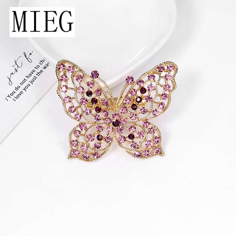 Бренд MIEG розовая Хрустальная брошь в виде бабочки для женщин воротник штифты корсажа украшения ювелирные изделия аксессуары