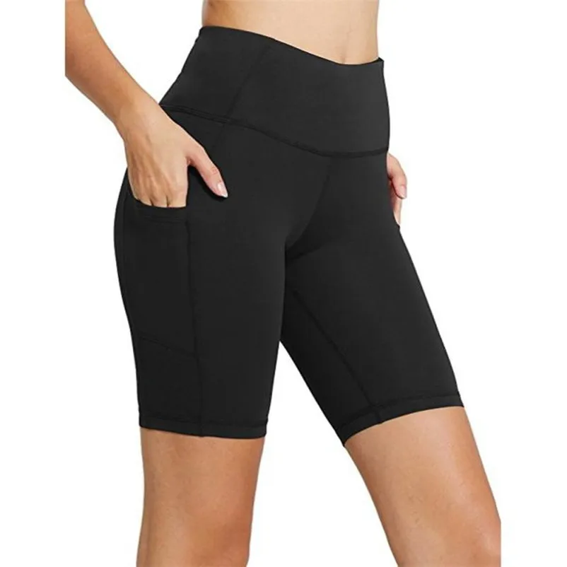 Черные повседневные однотонные укороченные короткие леггинсы с широким поясом для велоспорта летние современные женские брюки#0917