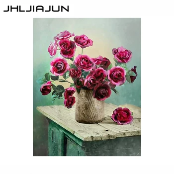 

Pink rose mural canvas art picture living room aisle home decoration canvas poster unique gift painting by number