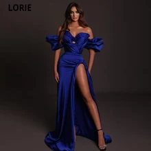

LORIE High Slit 2021 Blue A-line Prom Dresses Sweetheart With Puff Sleeves Special Occastion Formal Evening Party Gowns Dress
