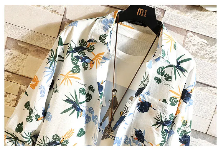 VOGUELEO/2019 осенние Рубашки с цветочным рисунком для мужчин, Обычный квадратный воротник, уличная тонкая мужская повседневная рубашка