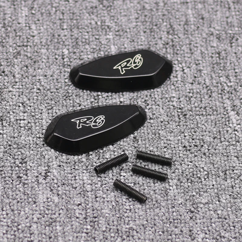 Yamaha YZF R6 Motorcycle Mirror Block Off Plates Logo Engraved Black