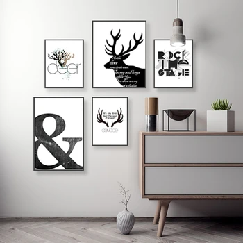 

Abstract Scandinavia Black and White Deer Canvas Paintings POP Wall Art Nordic Poster Print Pictures for Living Room Home Decor
