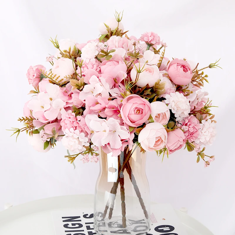 Rose Artificial Flowers High Quality Hydrangea Hybrid Bouquet Silk Fake Flower Autumn Decoration DIY Home Garden Wedding Decor | Дом и сад