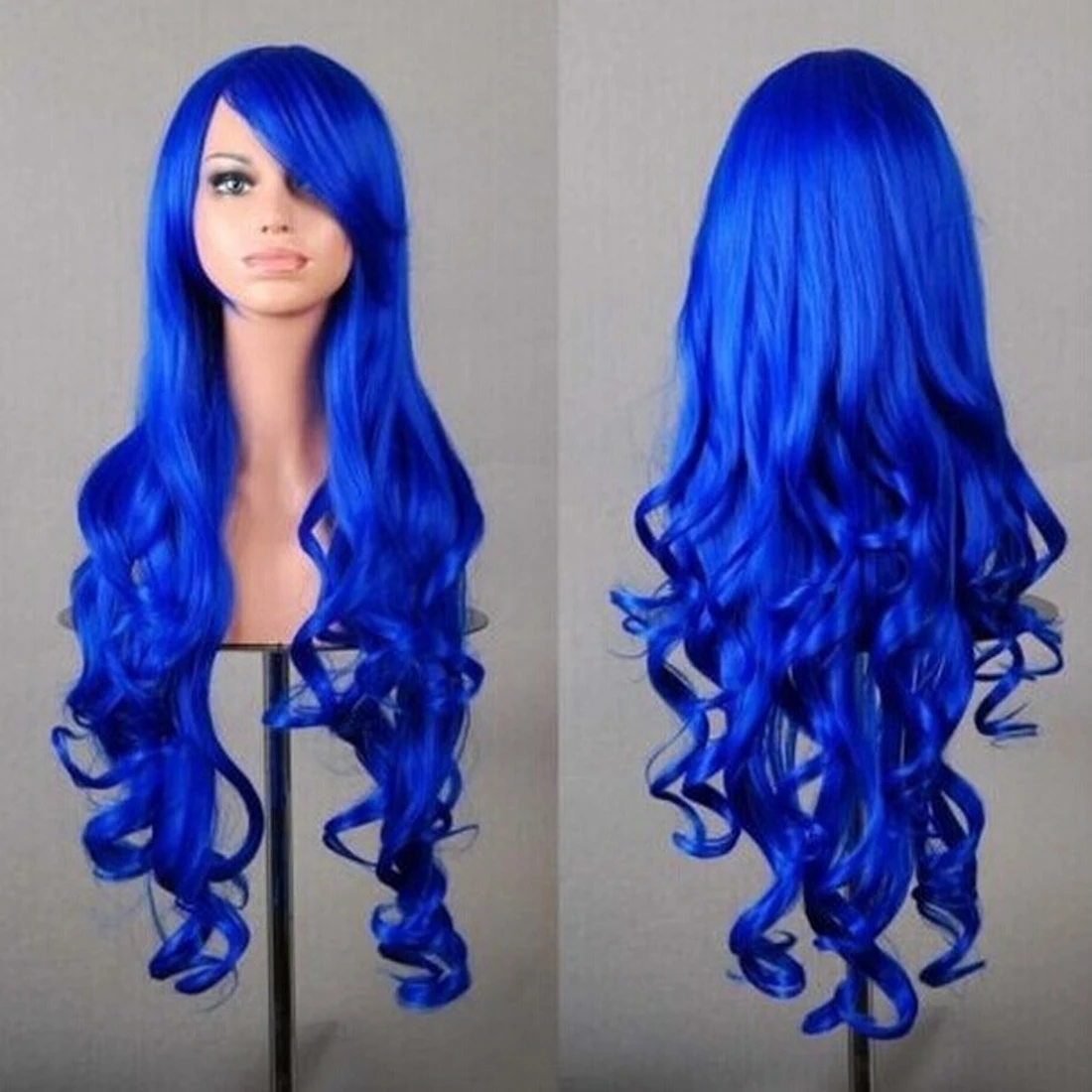Высокое качество Красочные Косплей ежедневные вечерние парики цвет волос термостойкий разноцветный парик длинные Кудрявые Волнистые парики - Цвет: Синий
