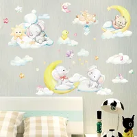 Luna addormentata elefante orso adesivi murali per camerette decorazioni per la camera dei bambini Cartoon Viny decalcomanie adesivo decorativo per la casa Murall