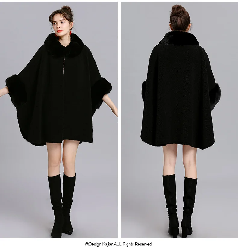 SC409 зимнее теплое пончо больших размеров с коротким рукавом из ...