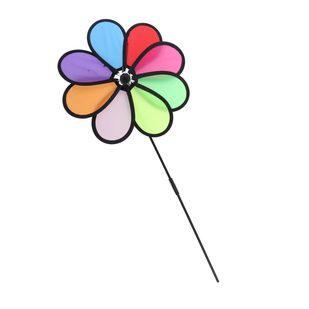 Rainbow Triple Wheel Spinner- Ground Stake Included - Colorful Wind Spinner for your Yard and Garden