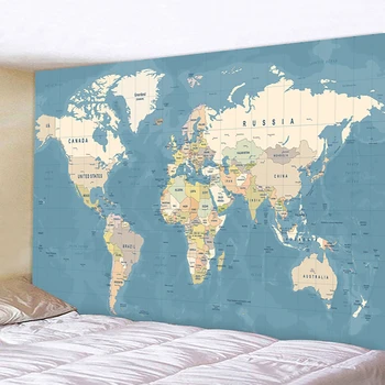 

World Map Pattern Wall Tapestry Wall Hanging Blanket Geometric Colorful Retro Oil Painting Beach Towels Decorate Home Chic
