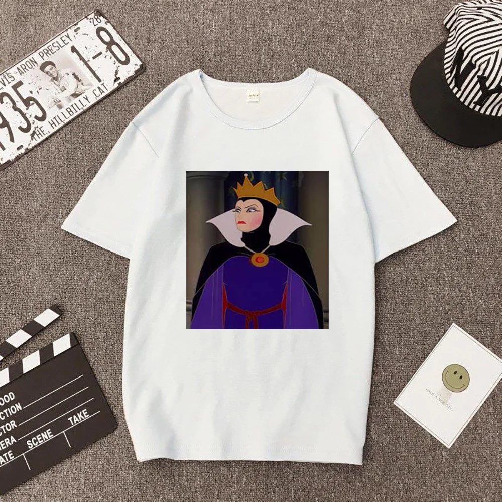 

Nueva camiseta divertida para mujer Disney Poison Evil Queen Pattern Print t shirt Lady Harajuku Retro Queen manga corta