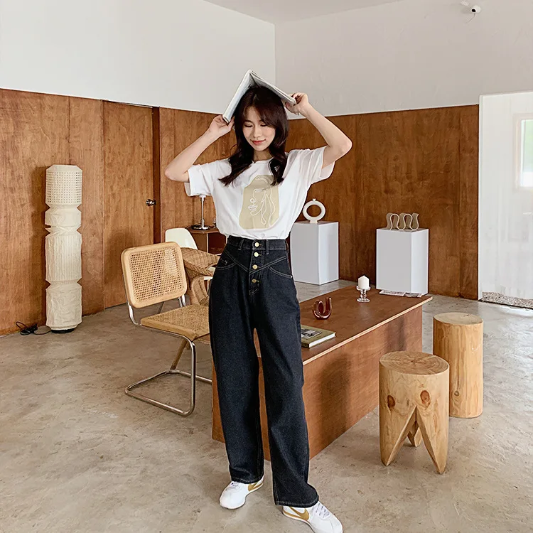 Abstract Print T-shirt Female Short Sleeve 2020 Summer New O-Neck Korean Women's Casual Tops Tees Harajuku