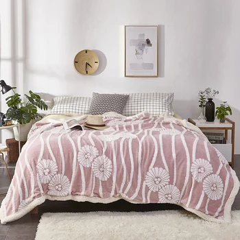 

Pink flowers fleece blankets and throws Adult Thick Warm winter Blanket Home Super Soft duvet luxury Blankets On fashion Bedding