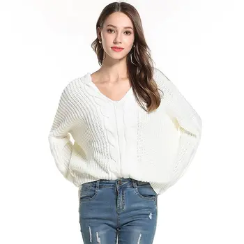 

2019 autumn and winter new hemp sweater pullover female European and American fashion bat sleeve 100 women's sweate