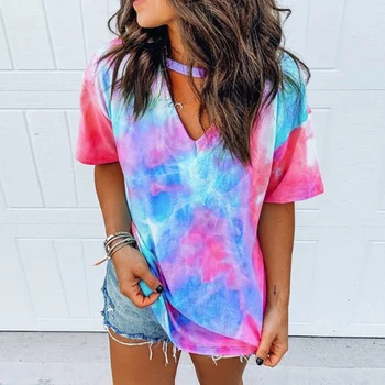 

2020 Summer Sexy Women Tie Dye Print T Shirt Short Sleeve Tshirt Harajuku Camiseta Mujer Tee Shirt Female Streetwear