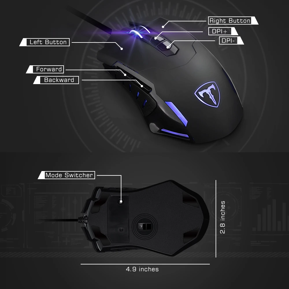 Проводная игровая мышь PICTEK 7200 DPI геймерская Mause 5 уровней регулируемая