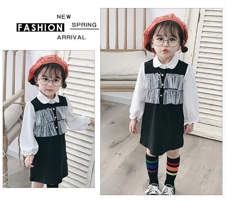 Платье для маленьких девочек с длинными рукавами; коллекция года; сезон весна; Детские платья для детей 2 лет; милое черное платье