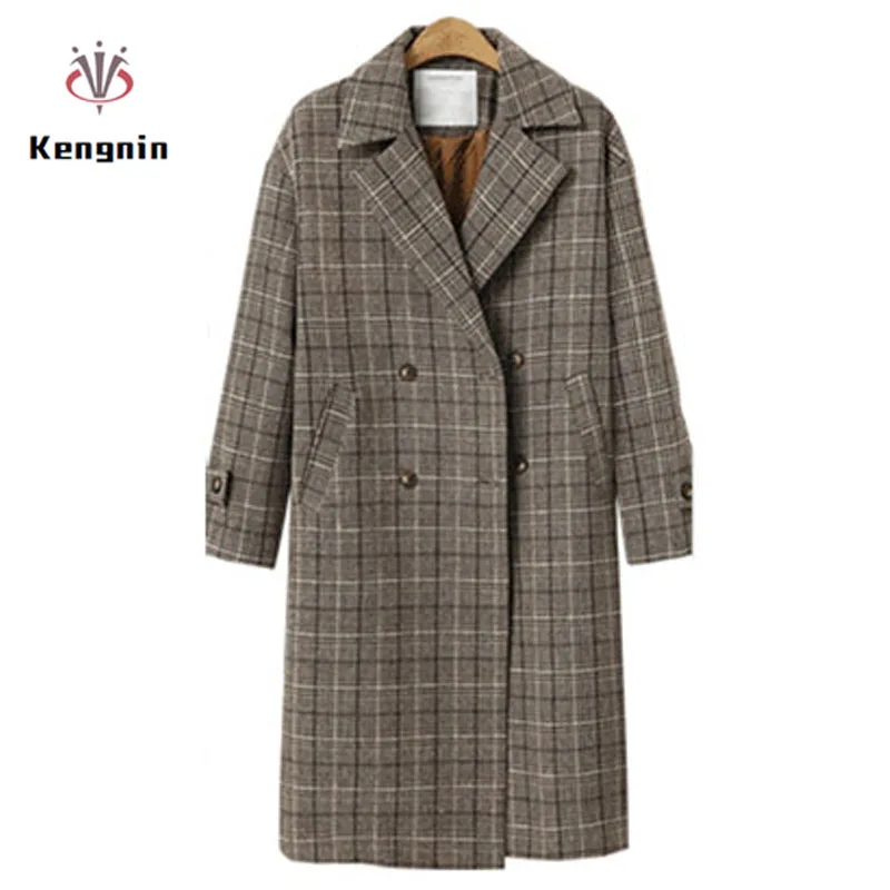 2019 New Autumn Winter European Style Plus Size 5XL Women Jackets Loose Wool&Blends Female Basic Coats Thick Plaid Outerwear