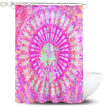 

Indian Mandala pink macrame flower Bath Curtains vintage Waterproof Polyester Fabric retro shower curtain hooks bohemian decor