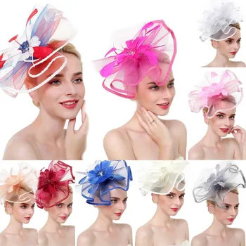 

Bridal Headwear Women Flower Mesh Ribbons Feathers Headband For Wedding Party Headdress Accessories Hat Headwear