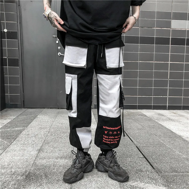 Осенний бренд дикий с эластичной талией луч ноги термоусадочная сочетающихся цветов карман оснастки для мужчин; комбинезон с девятью кнопками; повседневные штаны