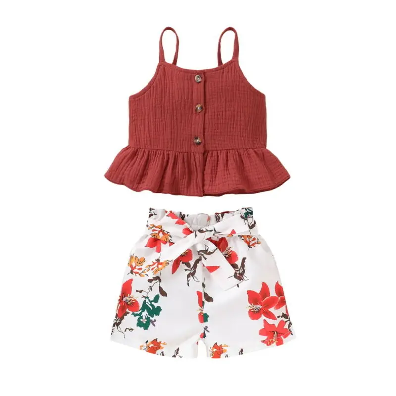 

AA 2020 Toddler Kid Baby Girl Summer Outfit Clothes Sleeveless Sling Top Floral Pants Shorts Set Two Piece Clothing