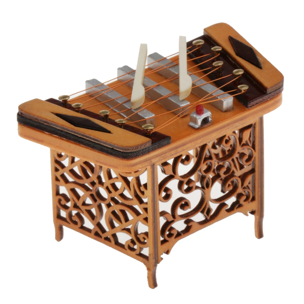 1/12 Dollhouse Miniature Dulcimer Yangqin String Musical Instruments Model for 