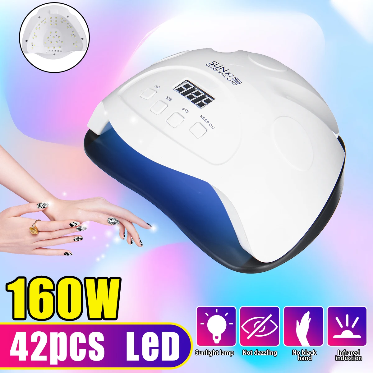 

160W Nail Dryer SUN X7 Plus 42pcs Led UV Lamp 10S 30S 60S Painless Mode Gel Polish-Curing Lamp Light Sensor Art-Curing Manicure