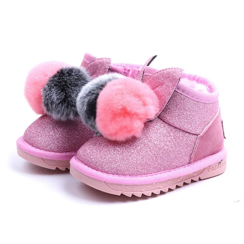 

Children's non-slip soft soles keep warm winter shoes with pompon