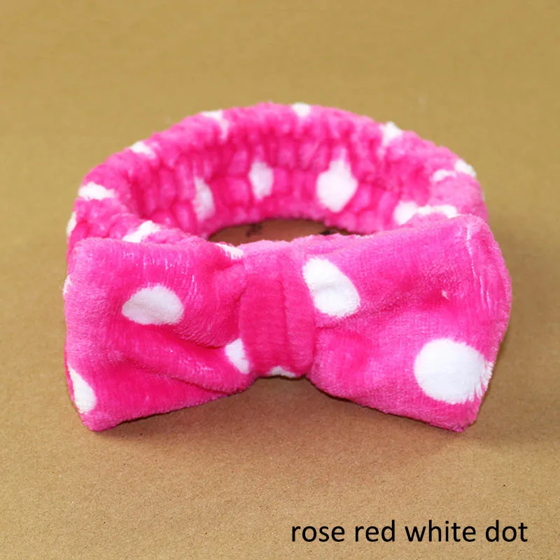 rose red white dot Многофункциональные банные повязки для волос бантик мягкий шарф лента Эластичные аксессуары для ванной комнаты полоса точка печати повязка для волос женские принадлежности - Цвет: rose red white dot