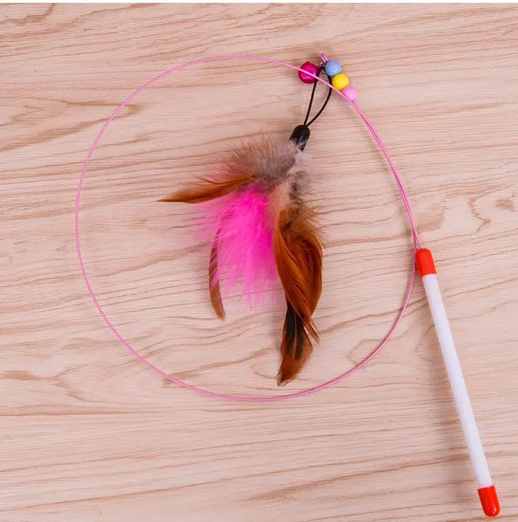 

wholesale 500pcs New Design Cat Toy Hot Gift Funny Cat Kitten Pet Teaser Feather Wire Chaser Pet Toy Wand Beads Play