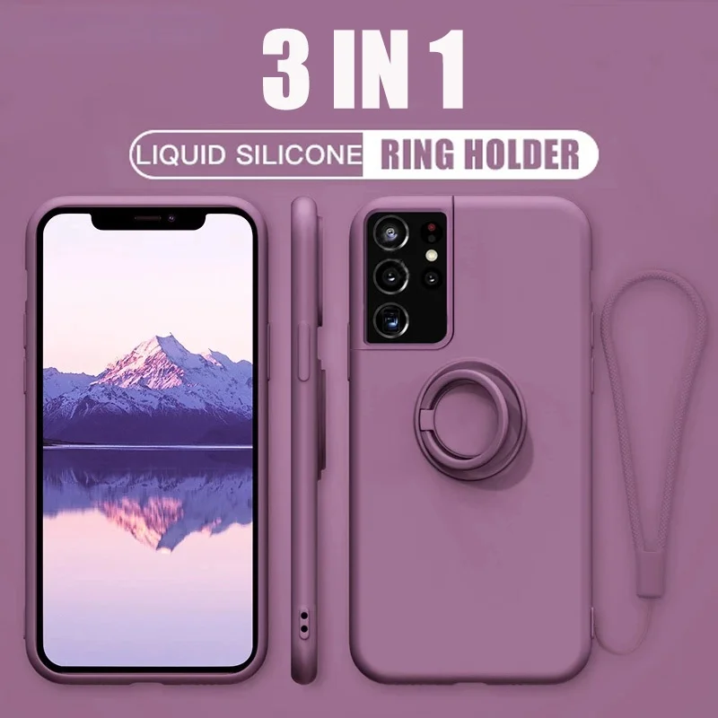 Силиконовый чехол с магнитным кольцом-держателем для Samsung Galaxy S21FE S20 S10 S9 S8 Plus A52 A72