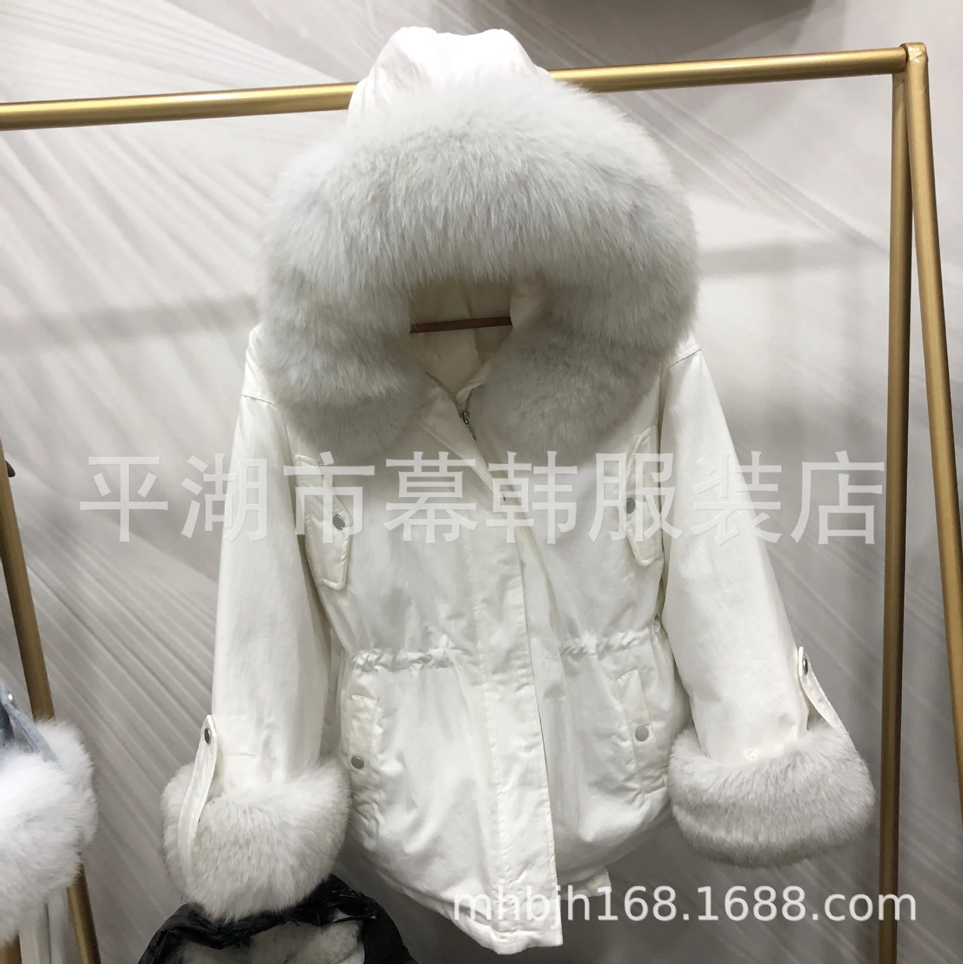 Cuff Fox Fur down Jacket Short Women's Winter New Style Korean-style Waist Hugging Large Fur Collar Short-height