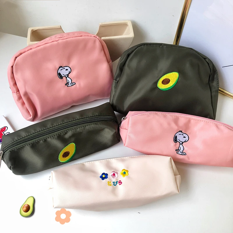 

Cute Cartoon Small Flower Avocado Concise Embroidery Cosmetic Bag Student Large Capacity Canvas Pencil Case School Stationery