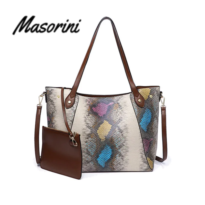 Новые модные сумки через плечо для женщин 2020 сумка-тоут с змеиным принтом 2 шт.