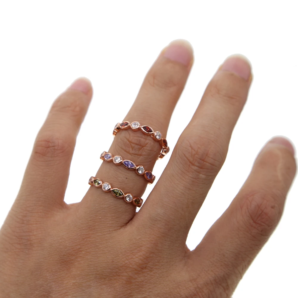 100% 925 sterling silver 3 color stack stackable fashion girl women design jewelry birthstone rose gold mix cz ring|Кольца| |