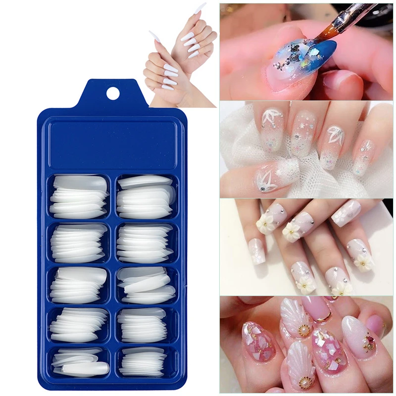 21 New 100pcs Professional Fake Nails Long Ballerina Half French Acrylic Nail Tips 10 Size Press On Nails Nail Extension Tool False Nails Aliexpress