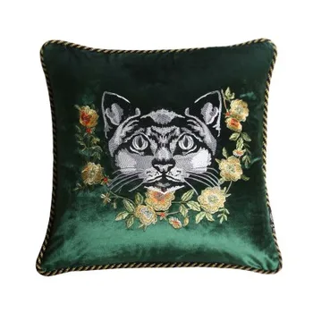 

Living room sofa hug pillowcase embroidery sofa cushion pillows Dark green embroidery animal retro pillow bed cushions