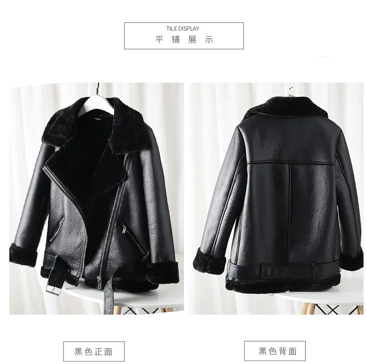 Women's Jacket Loose Pu Leather Winter Coat With Fur Collar Black_voghion.com