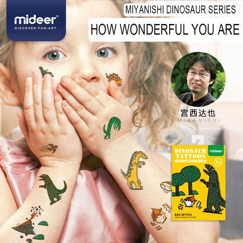 Тату с динозавром MiDeer MIYANISHI как замечательно Вы дети водостойкие нетоксичные