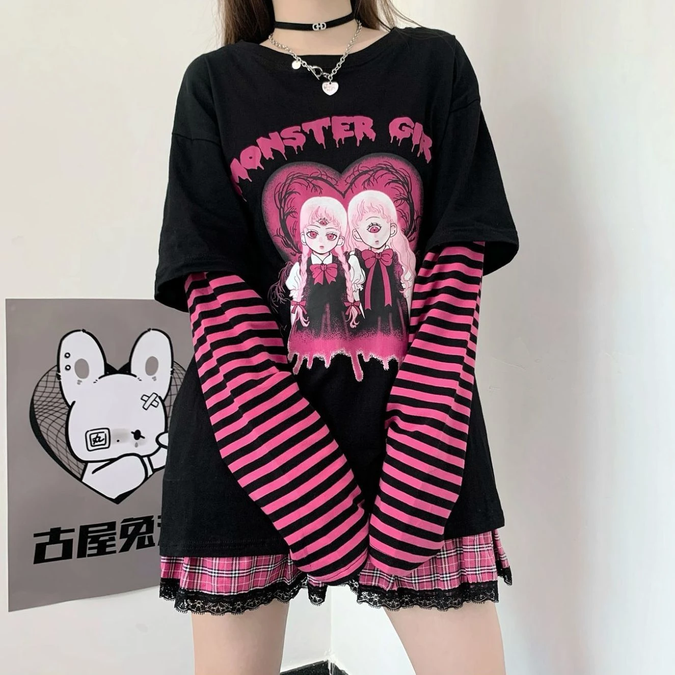 Emo ropa de calle Alt para mujer, camiseta de larga Y2K estilo Harajuku gótico, Anime, Grunge, Punk, retales, Tops de Hip Hop|Camisetas| - AliExpress