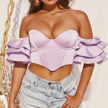 

HIGH QUALITY Newest Fashion 2020 Designer Dress Women's Strapless Butterfly Sleeve short Top Blouse