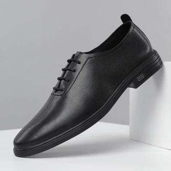 

Leather Men Shoes Fashion Casual Shoes 2020 New Spring Autumn Lace-Up Loafers Oxford shoes Male Black Formal Wedding Dress Shoes