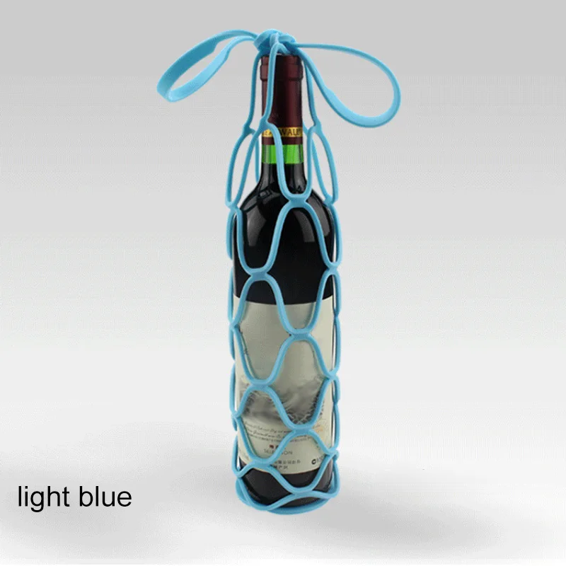 1Pcs Silicone Mesh Bag Basket Insulation Placemat Travel Picnic Wine Bottle Holder Professional Factory price Drop Shipping - Color: light blue