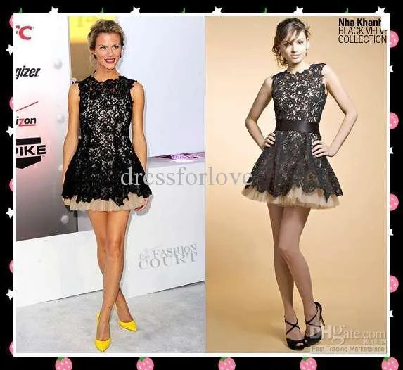 vestidos Custom brooklyn decker nha khanh черное Короткое мини-платье на заказ с кружевными рукавами для выпускного вечера платья подружек невесты