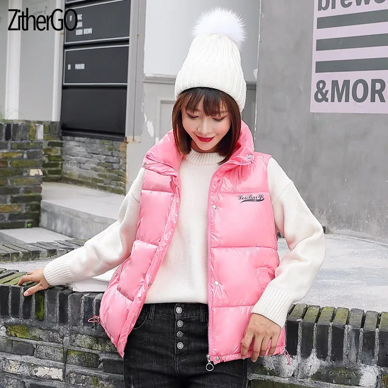 Pink ZitherGo Осенняя Женская жилетка модная короткая женская одежда без рукавов высококачественный Яркий кожаный пиджак - Цвет: Pink